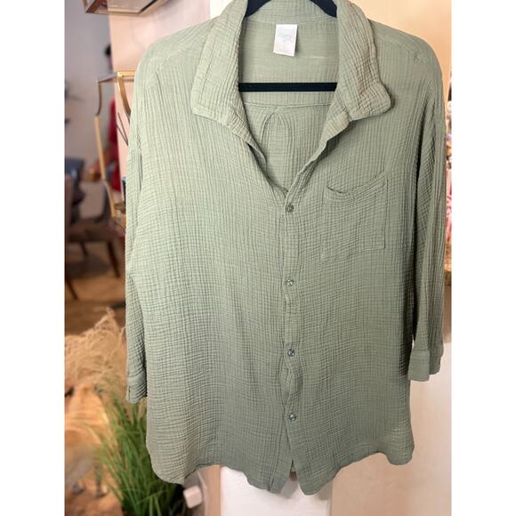 Kona Sol Cotton Gauze Button Sage Blouse Shirt Size XL 10-16 - Picture 2 of 5